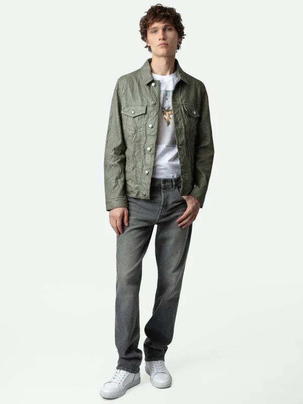 Zadig&Voltaire Base Crinkled Leather Jacket Treillis New