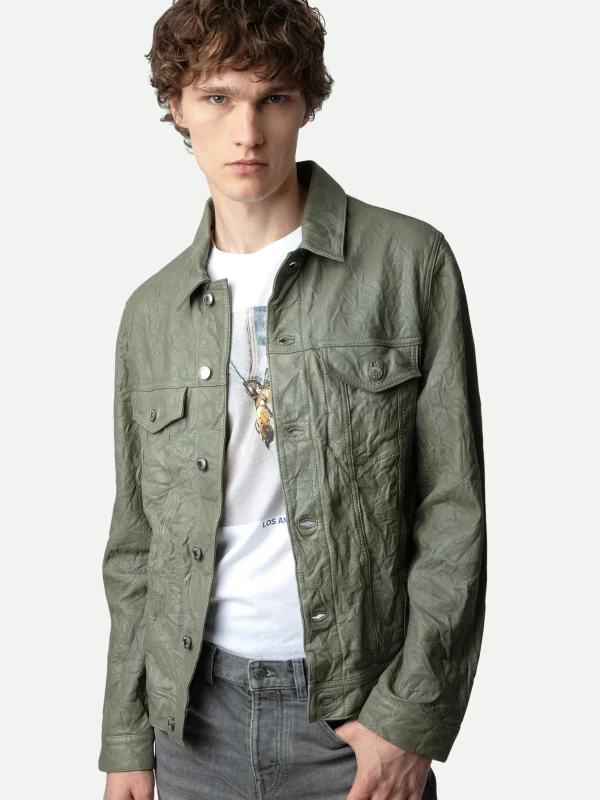 Zadig&Voltaire Base Crinkled Leather Jacket Treillis New