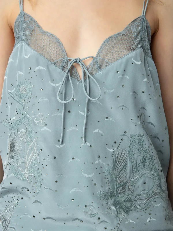 Zadig&Voltaire Capela Diamanté Silk Jacquard Camisole Glacier Outlet
