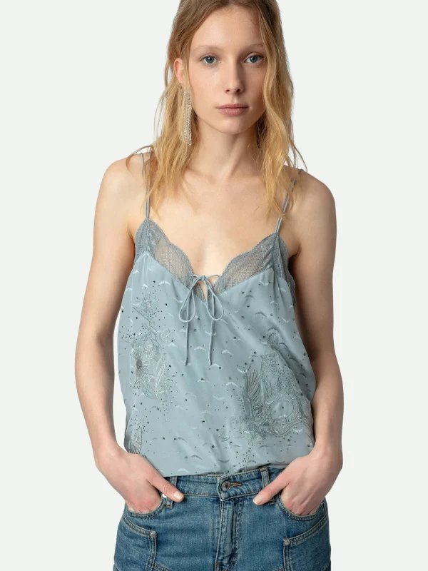 Zadig&Voltaire Capela Diamanté Silk Jacquard Camisole Glacier Outlet