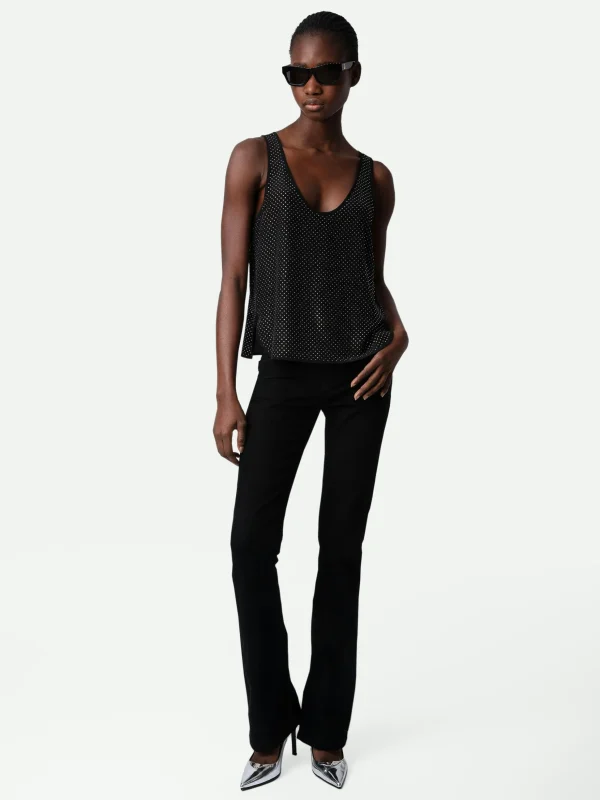 Zadig&Voltaire Carys Diamanté Silk Top Black Clearance