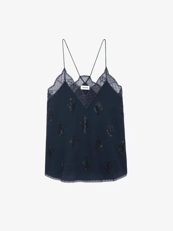 Zadig&Voltaire Christy Diamanté Silk Camisole Encre Store