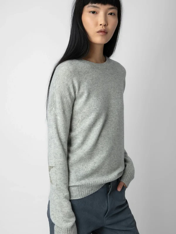 Zadig&Voltaire Cici Patch Cashmere Sweater Gris chine clair Cheap