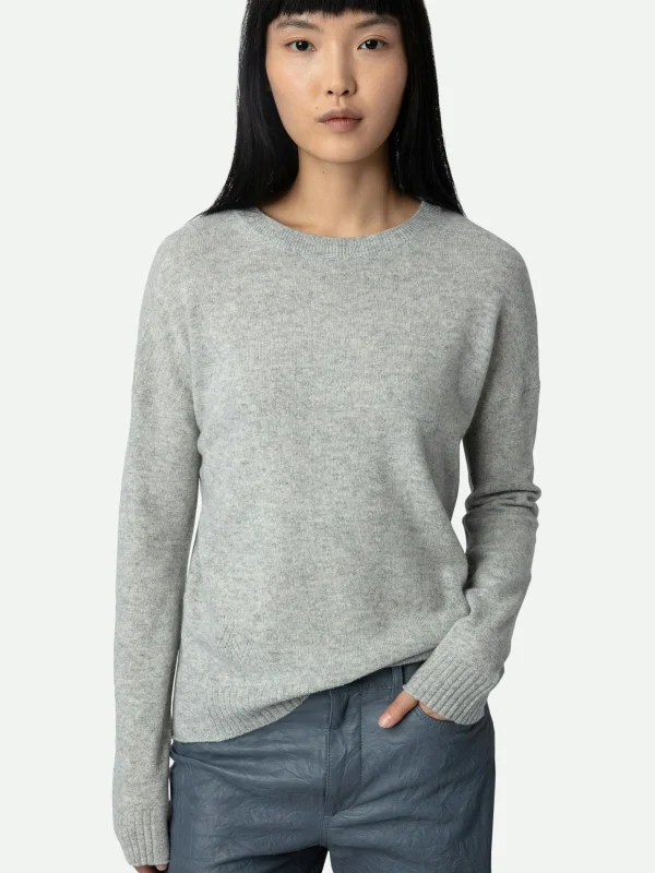 Zadig&Voltaire Cici Patch Cashmere Sweater Gris chine clair Cheap