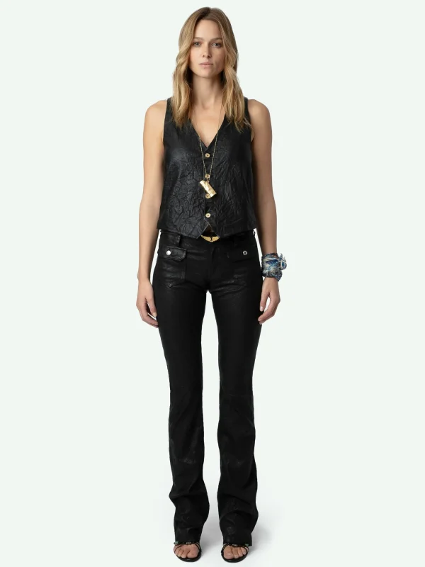 Zadig&Voltaire Emilie Crinkled Leather Vest Black Clearance