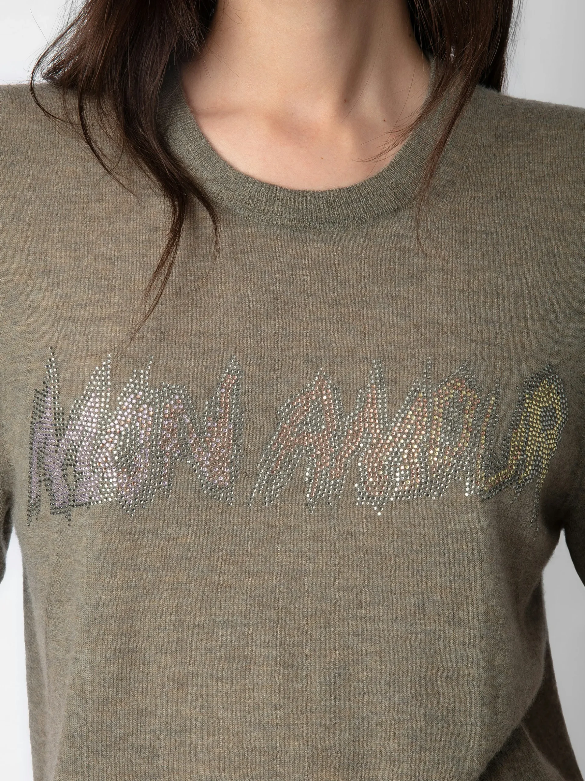 ida_mon_amour_diamant_cashmere_sweater_2.webp Zadig&Voltaire Ida Mon Amour Diamanté Cashmere Sweater Kaki clair Store