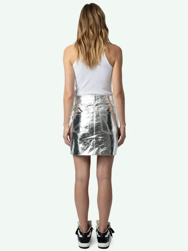 Zadig&Voltaire John Leather Skirt Silver Flash Sale
