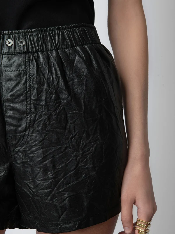 Zadig&Voltaire Pax Crinkled Leather Shorts Black Clearance