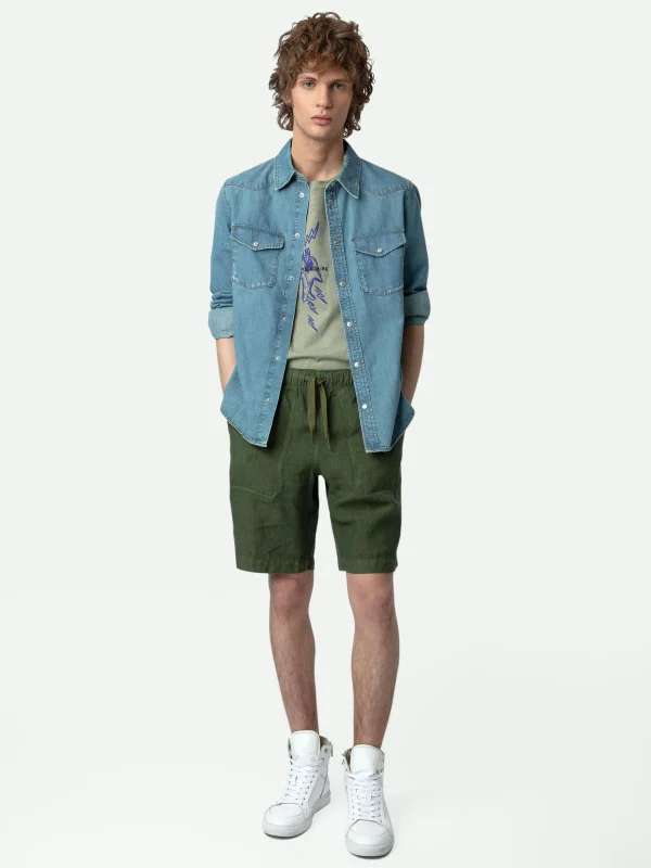 Zadig&Voltaire Pixel Linen Bermuda Shorts Used kaki Online