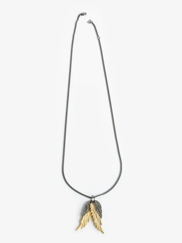 Zadig&Voltaire Rock Feather Pendant Necklace Old gold Best Sale