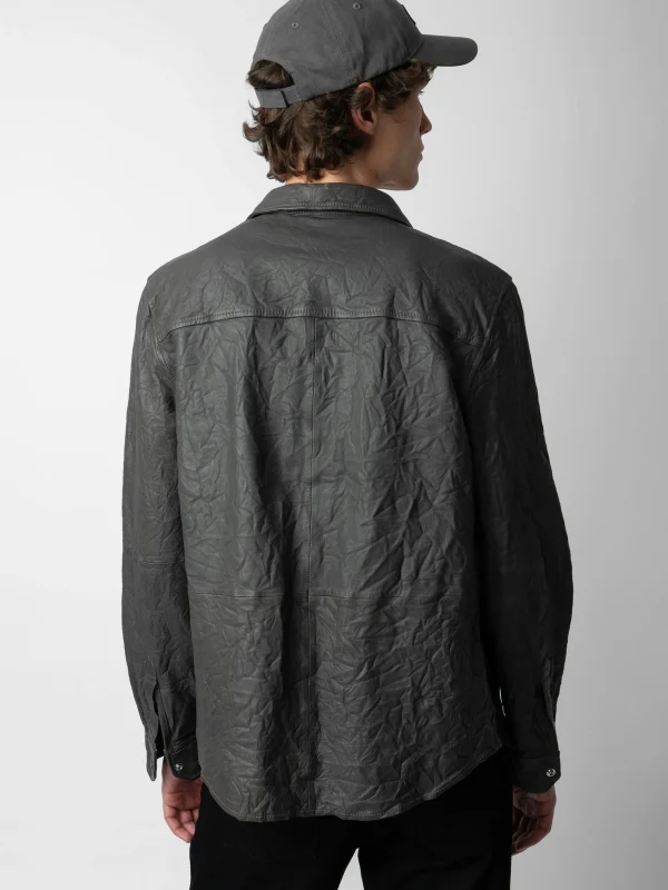 Zadig&Voltaire Serge Crinkled Leather Shirt Elephant Best Sale
