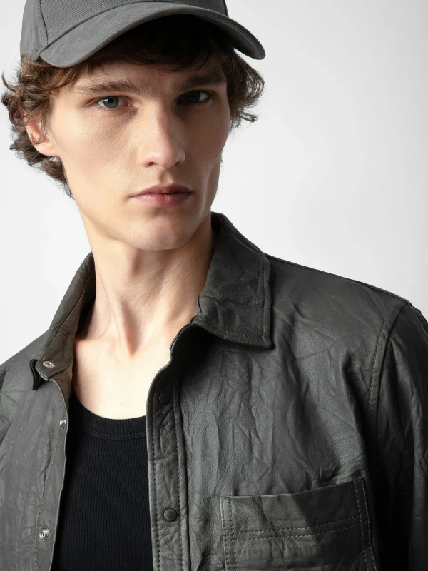 Zadig&Voltaire Serge Crinkled Leather Shirt Elephant Best Sale
