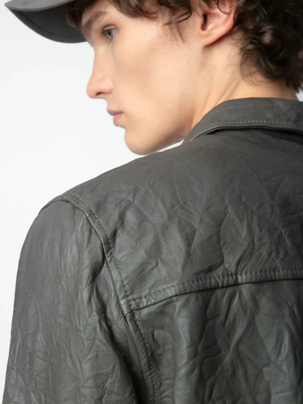 Zadig&Voltaire Serge Crinkled Leather Shirt Elephant Best Sale