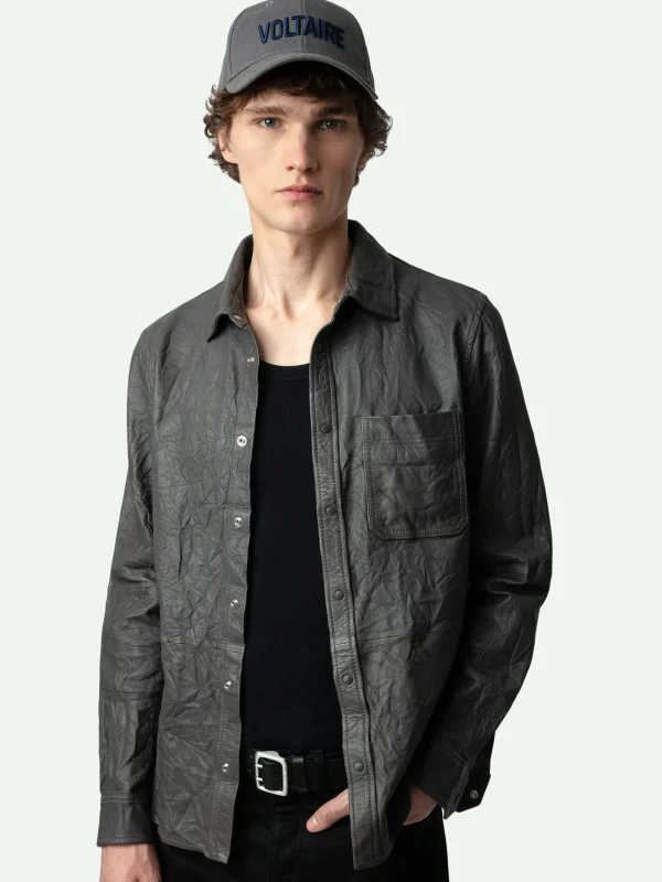 Zadig&Voltaire Serge Crinkled Leather Shirt Elephant Best Sale