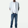 Zadig&Voltaire Stan Linen Band Collar Shirt Ciel Fashion
