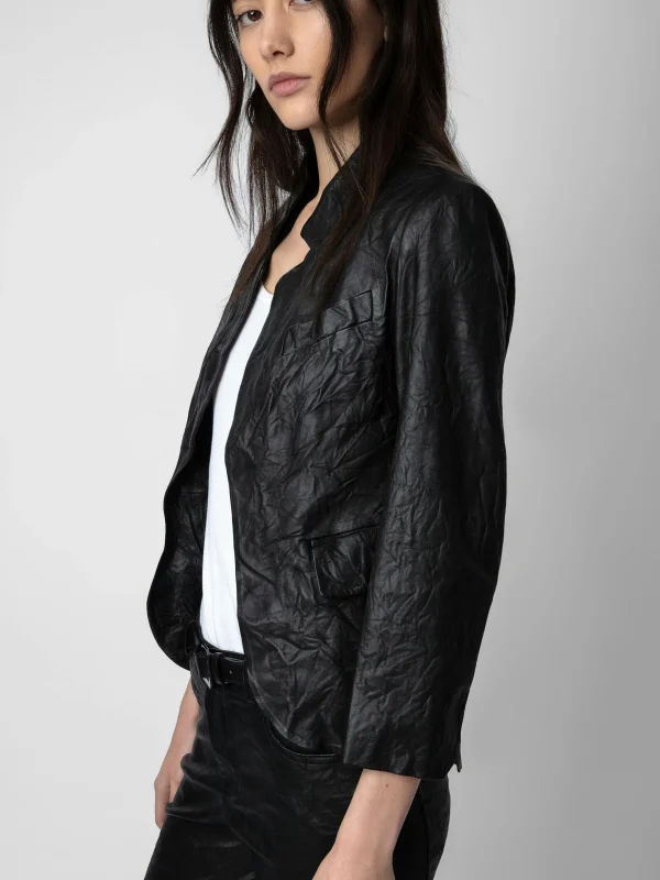 Zadig&Voltaire Verys Crinkled Leather Blazer Black Fashion