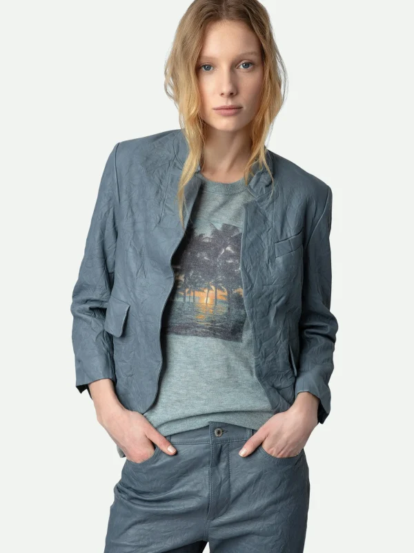 Zadig&Voltaire Verys Crinkled Leather Blazer Light blue Best