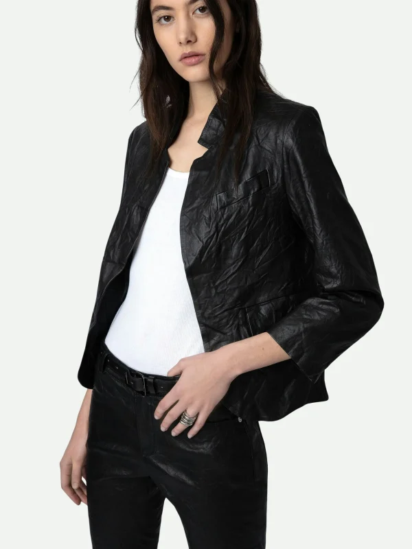 Zadig&Voltaire Verys Crinkled Leather Blazer Black Fashion