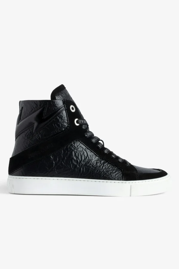 Zadig&Voltaire ZV1747 High Flash High-Top Crinkled Sneakers Black Discount
